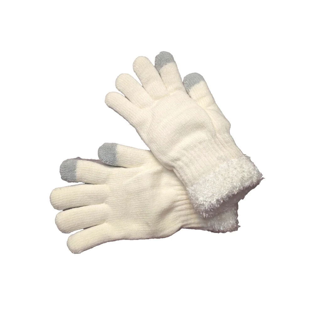 On 34th Ivory Rib Stitch Fuzzy Cuff Cream & Gray Knit Gloves Sz One Size NWT